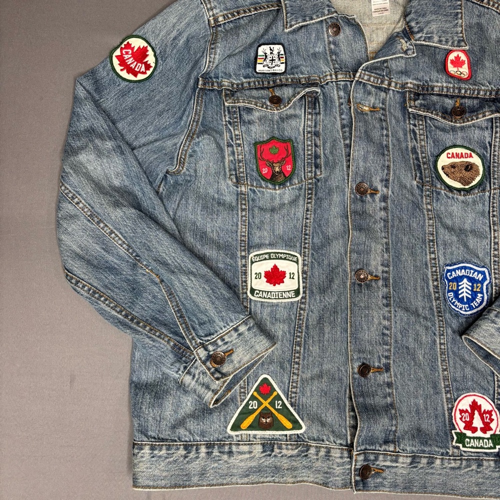 Olympics Canada Jacket Mens Extra Large Hudson's Bay Patches Denim 2012 London - Picture 3 of 12